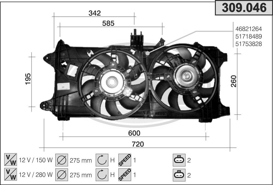 AHE 309.046 Вентилятор, система охолодження двигуна 309046: Купити в Україні - Добра ціна на EXIST.UA!