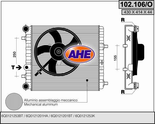 AHE 102.106/O Радіатор охолодження двигуна 102106O: Купити в Україні - Добра ціна на EXIST.UA!