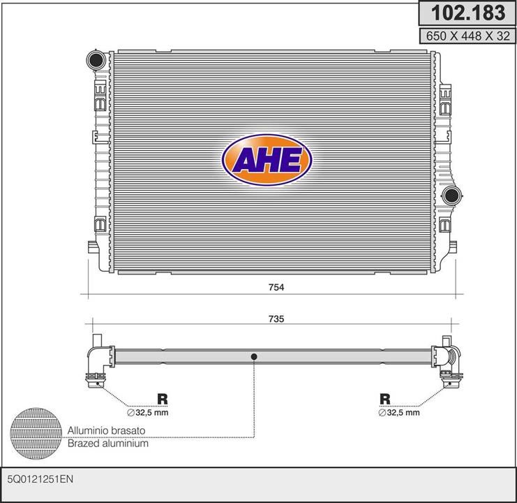 AHE 102.183 Радіатор, система охолодження двигуна 102183: Приваблива ціна - Купити в Україні на EXIST.UA!