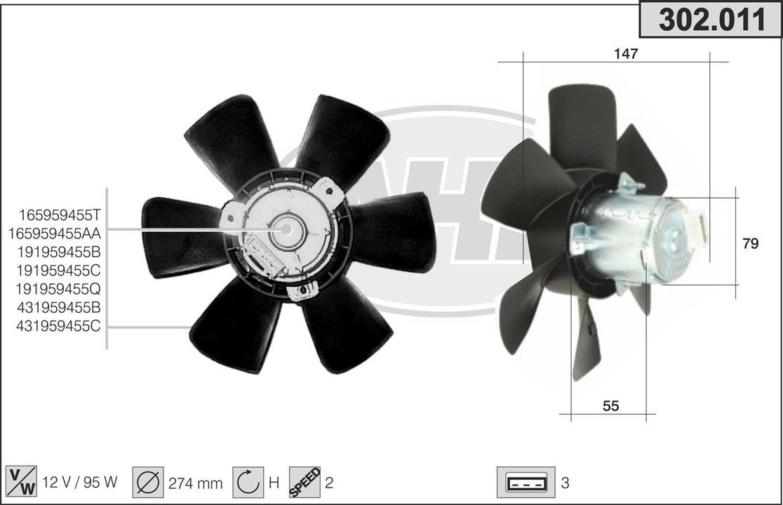 AHE 302.011 Вентилятор, система охолодження двигуна 302011: Приваблива ціна - Купити в Україні на EXIST.UA!