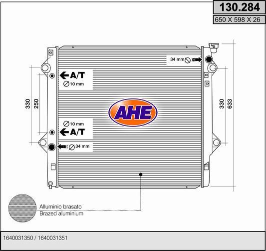 AHE 130.284 Радіатор, система охолодження двигуна 130284: Приваблива ціна - Купити в Україні на EXIST.UA!