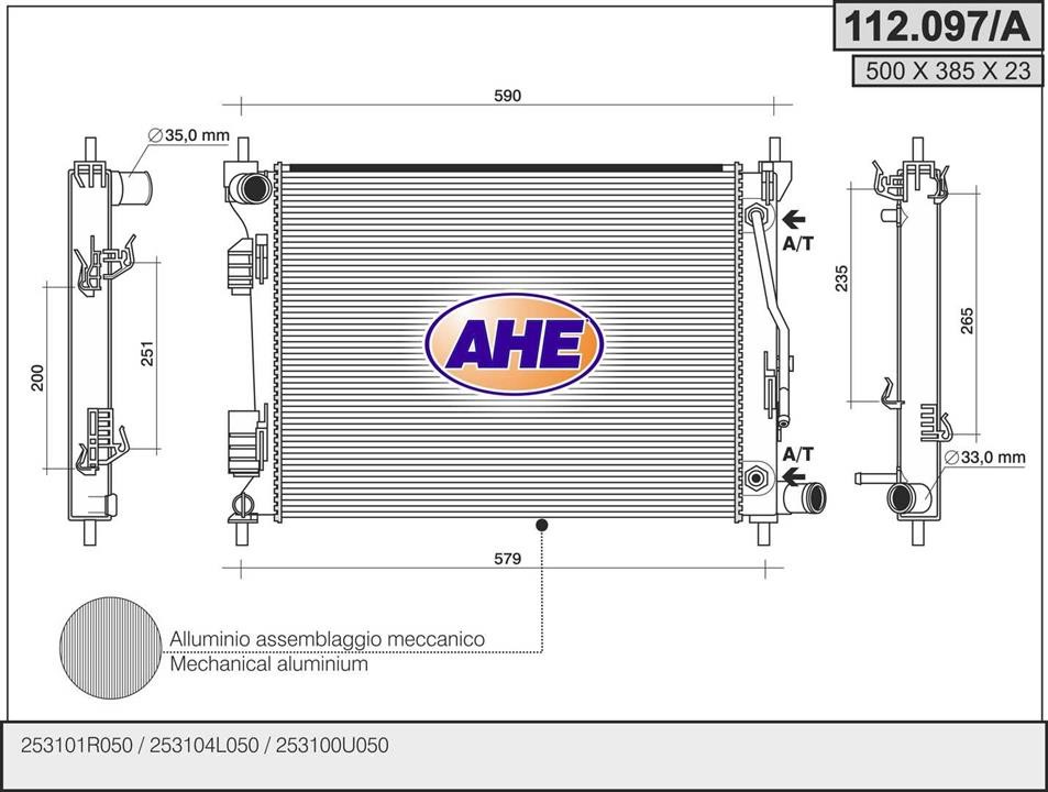 AHE 112.097/A Радіатор, система охолодження двигуна 112097A: Приваблива ціна - Купити в Україні на EXIST.UA!