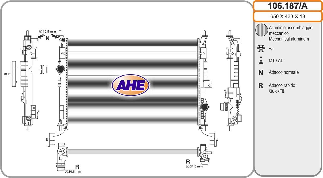 AHE 106.187/A Радіатор, система охолодження двигуна 106187A: Купити в Україні - Добра ціна на EXIST.UA!