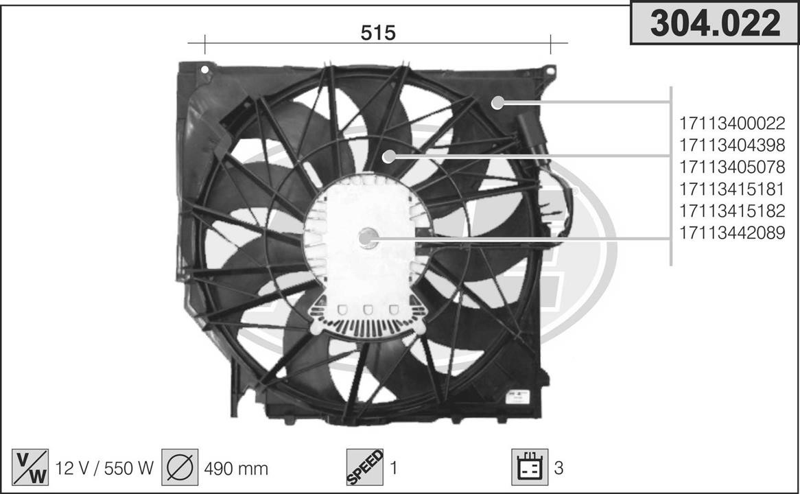 AHE 304.022 Вентилятор, система охолодження двигуна 304022: Купити в Україні - Добра ціна на EXIST.UA!