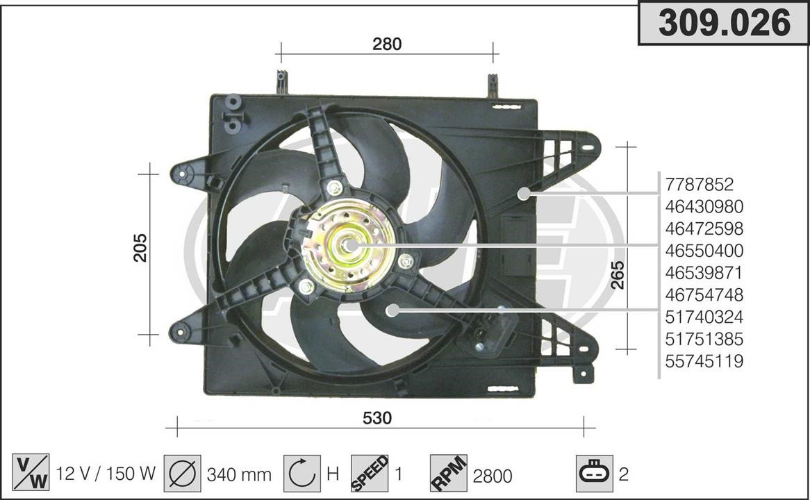 AHE 309.026 Вентилятор, система охолодження двигуна 309026: Купити в Україні - Добра ціна на EXIST.UA!