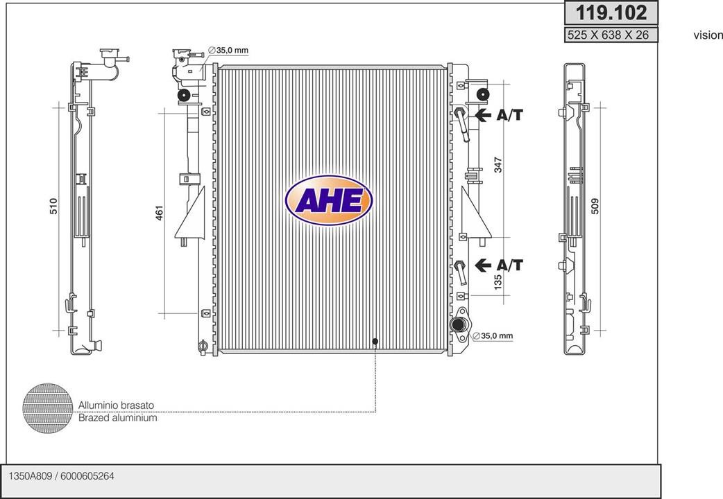 AHE 119.102 Радіатор, система охолодження двигуна 119102: Купити в Україні - Добра ціна на EXIST.UA!