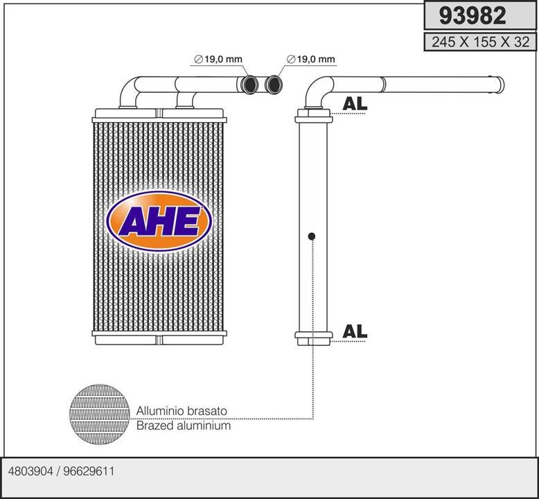 AHE 93982 Теплообмінник, система опалення салону 93982: Приваблива ціна - Купити в Україні на EXIST.UA!