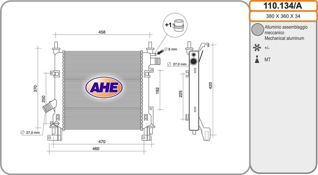 AHE 110.134/A Радіатор, система охолодження двигуна 110134A: Купити в Україні - Добра ціна на EXIST.UA!
