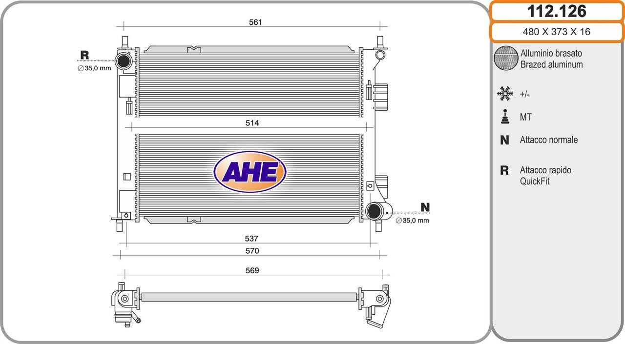 AHE 112.126 Радіатор, система охолодження двигуна 112126: Купити в Україні - Добра ціна на EXIST.UA!