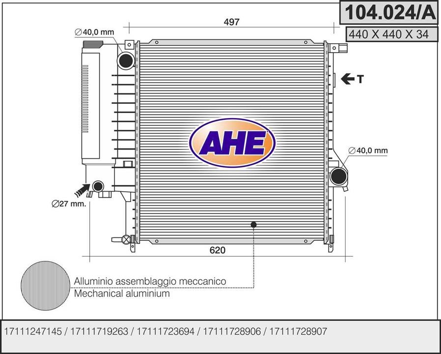 AHE 104.024/A Радіатор, система охолодження двигуна 104024A: Купити в Україні - Добра ціна на EXIST.UA!