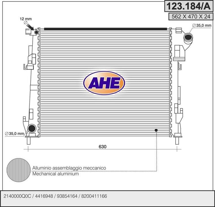 AHE 123.184/A Радіатор, система охолодження двигуна 123184A: Купити в Україні - Добра ціна на EXIST.UA!