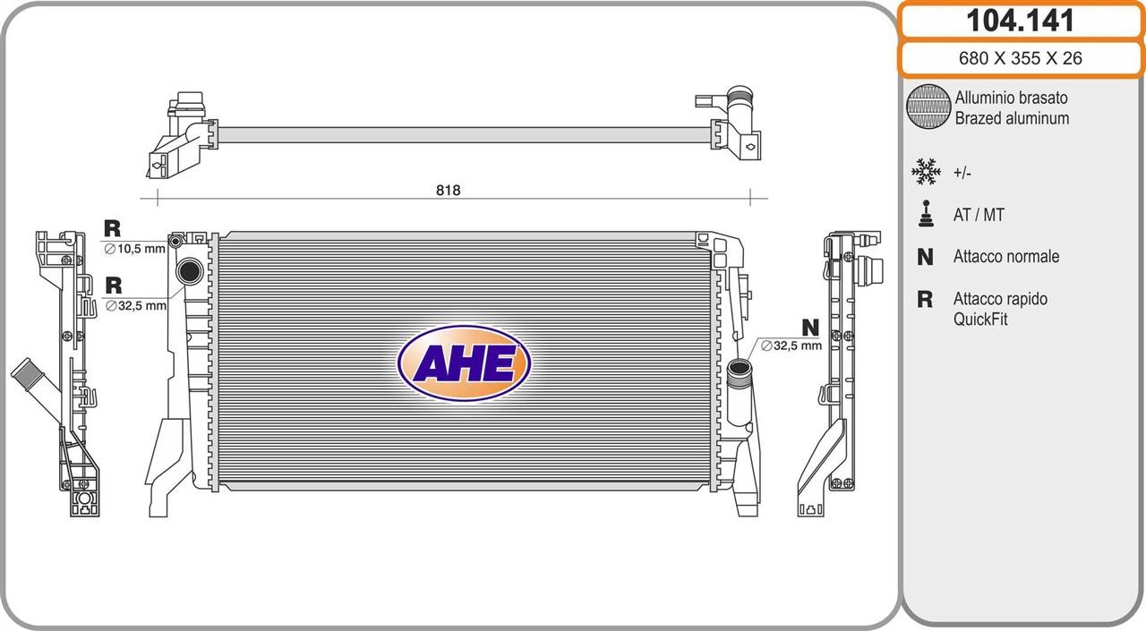 AHE 104.141 Радіатор, система охолодження двигуна 104141: Купити в Україні - Добра ціна на EXIST.UA!