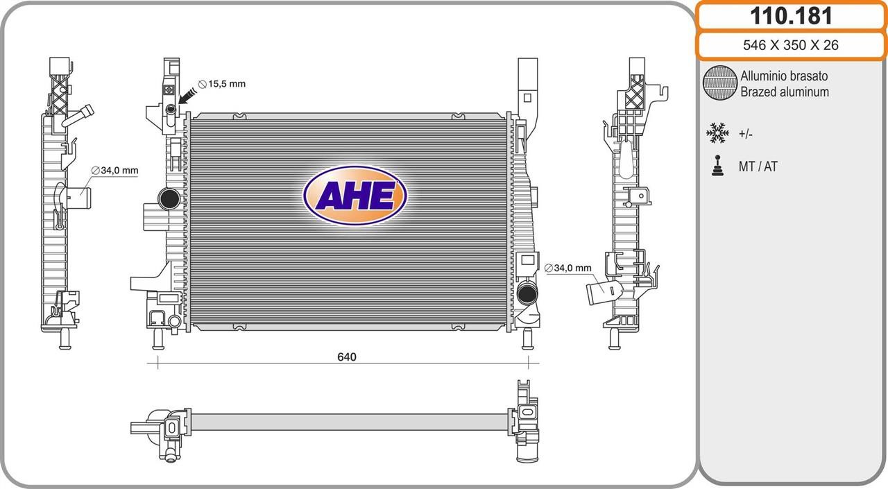 AHE 110.181 Радіатор, система охолодження двигуна 110181: Купити в Україні - Добра ціна на EXIST.UA!
