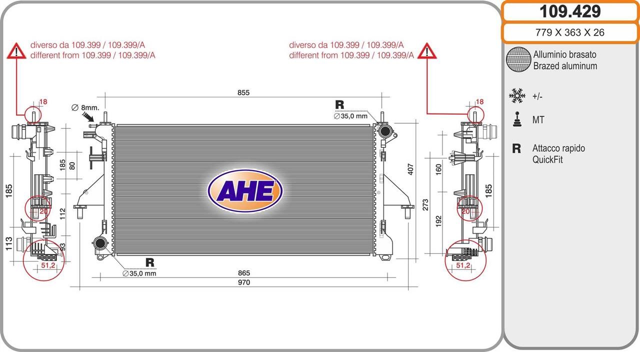 AHE 109.429 Радіатор, система охолодження двигуна 109429: Купити в Україні - Добра ціна на EXIST.UA!