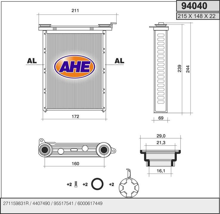 AHE 94040 Теплообмінник, система опалення салону 94040: Приваблива ціна - Купити в Україні на EXIST.UA!