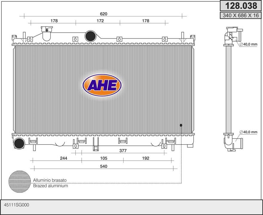 AHE 128.038 Радіатор, система охолодження двигуна 128038: Купити в Україні - Добра ціна на EXIST.UA!