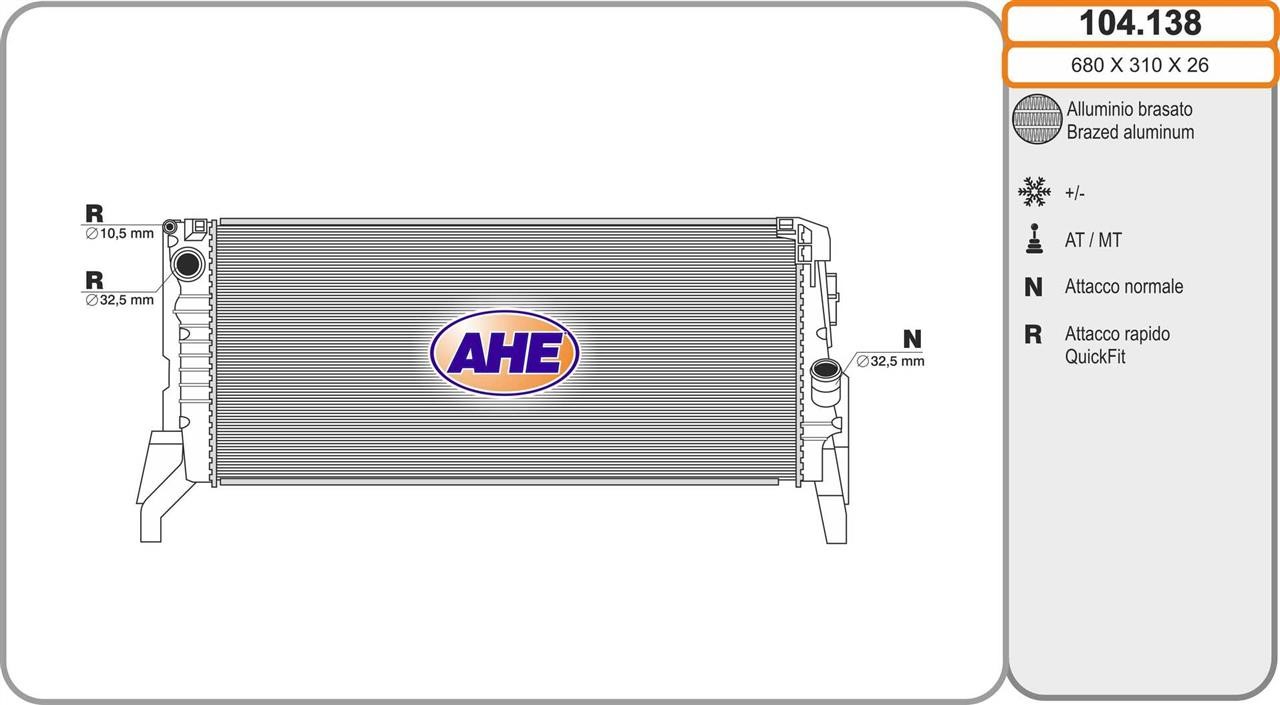 AHE 104.138 Радіатор, система охолодження двигуна 104138: Купити в Україні - Добра ціна на EXIST.UA!