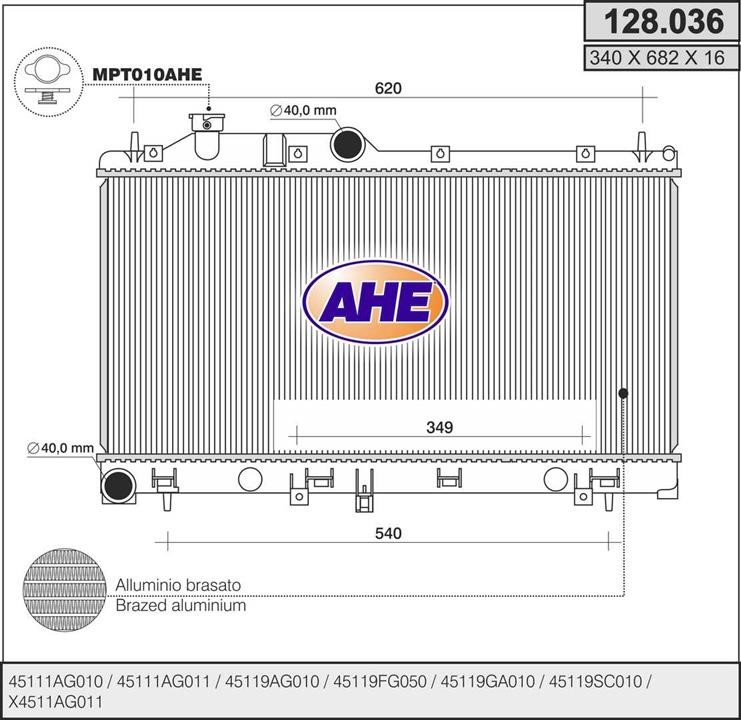 AHE 128.036 Радіатор, система охолодження двигуна 128036: Купити в Україні - Добра ціна на EXIST.UA!