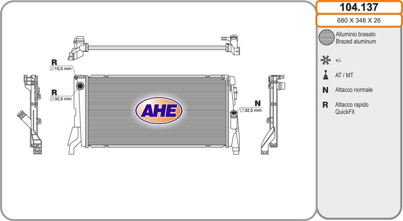 AHE 104.137 Радіатор, система охолодження двигуна 104137: Купити в Україні - Добра ціна на EXIST.UA!