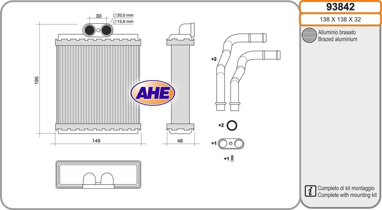AHE 93842 Теплообмінник, система опалення салону 93842: Купити в Україні - Добра ціна на EXIST.UA!