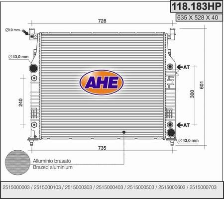 AHE 118.183HP Радіатор, система охолодження двигуна 118183HP: Купити в Україні - Добра ціна на EXIST.UA!