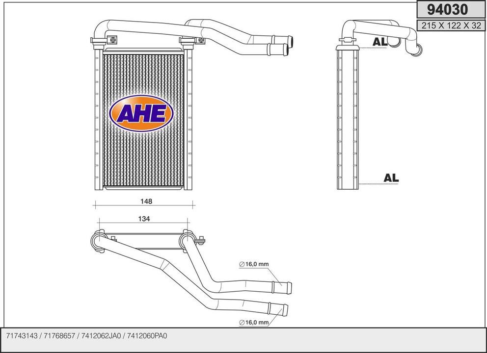 AHE 94030 Теплообмінник, система опалення салону 94030: Приваблива ціна - Купити в Україні на EXIST.UA!
