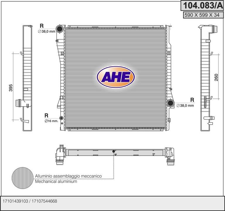 AHE 104.083/A Радіатор, система охолодження двигуна 104083A: Купити в Україні - Добра ціна на EXIST.UA!