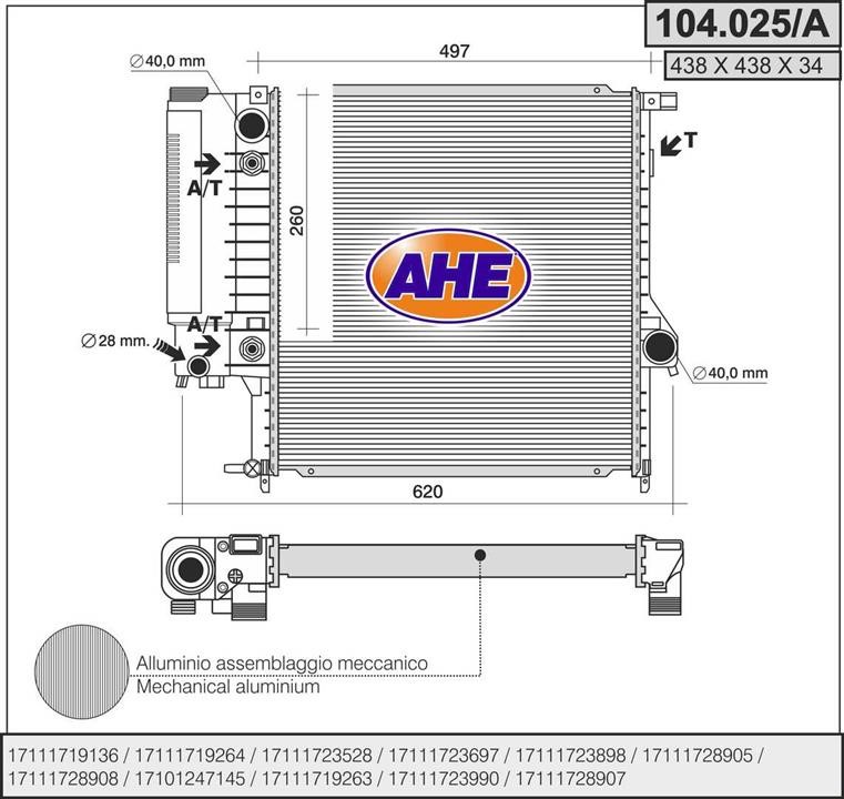 AHE 104.025/A Радіатор, система охолодження двигуна 104025A: Купити в Україні - Добра ціна на EXIST.UA!