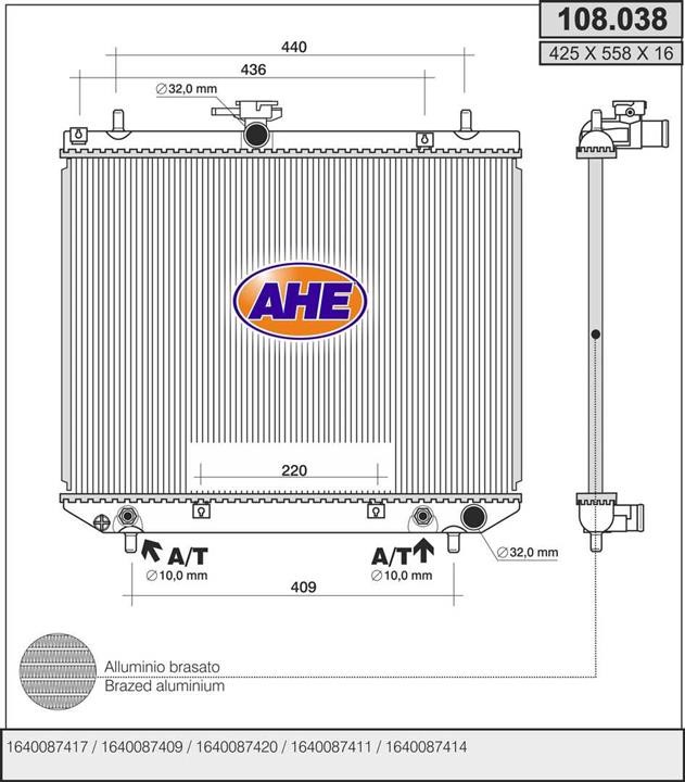 AHE 108.038 Радіатор, система охолодження двигуна 108038: Купити в Україні - Добра ціна на EXIST.UA!