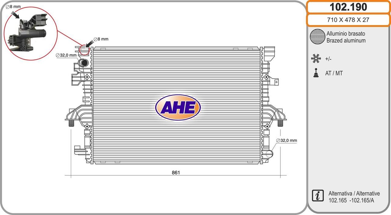 AHE 102.190 Радіатор, система охолодження двигуна 102190: Купити в Україні - Добра ціна на EXIST.UA!