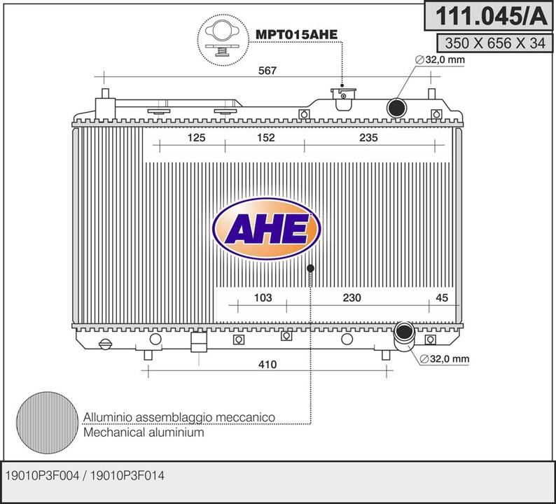 AHE 111.045/A Радіатор, система охолодження двигуна 111045A: Купити в Україні - Добра ціна на EXIST.UA!