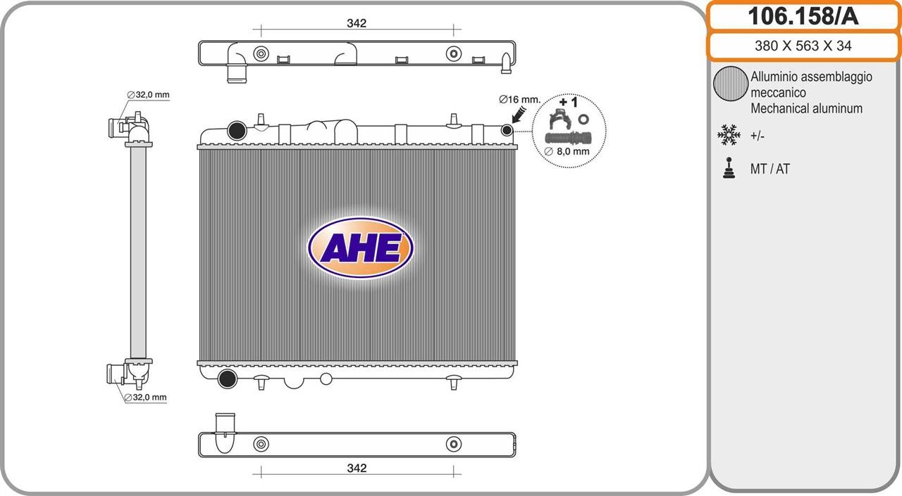 AHE 106.158/A Радіатор, система охолодження двигуна 106158A: Купити в Україні - Добра ціна на EXIST.UA!