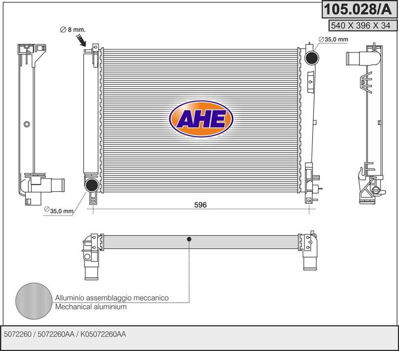 AHE 105.028/A Радіатор, система охолодження двигуна 105028A: Купити в Україні - Добра ціна на EXIST.UA!