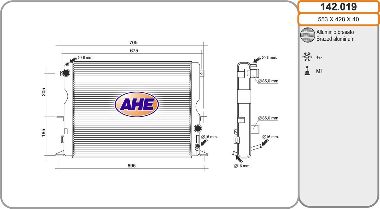 AHE 142.019 Радіатор охолодження двигуна 142019: Купити в Україні - Добра ціна на EXIST.UA!
