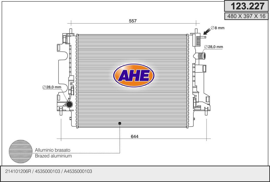 AHE 123.227 Радіатор, система охолодження двигуна 123227: Купити в Україні - Добра ціна на EXIST.UA!