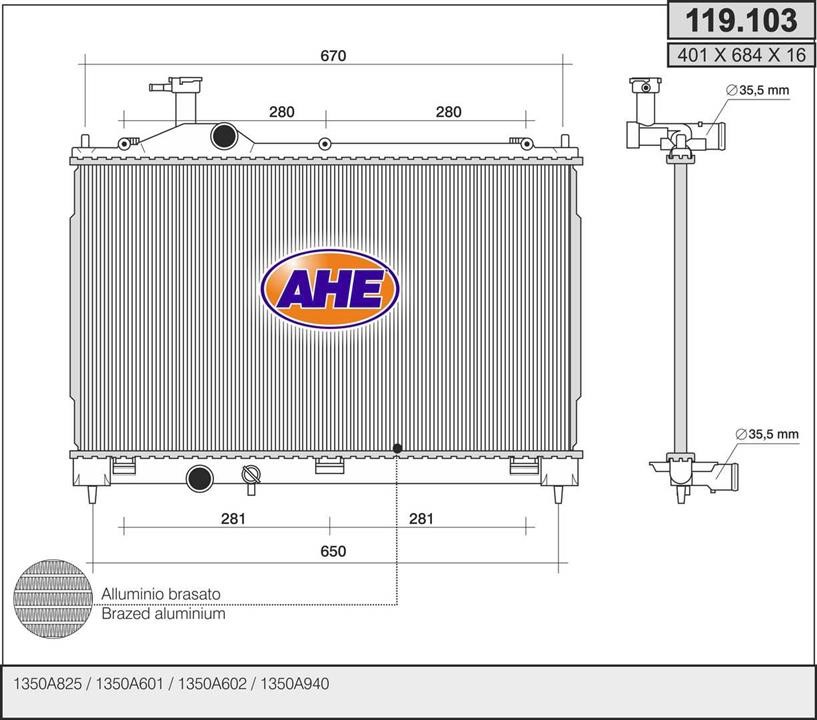 AHE 119.103 Радіатор, система охолодження двигуна 119103: Купити в Україні - Добра ціна на EXIST.UA!
