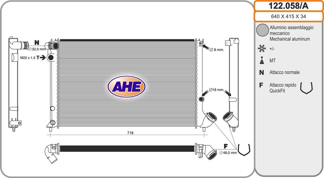 AHE 122.058/A Радіатор, система охолодження двигуна 122058A: Купити в Україні - Добра ціна на EXIST.UA!