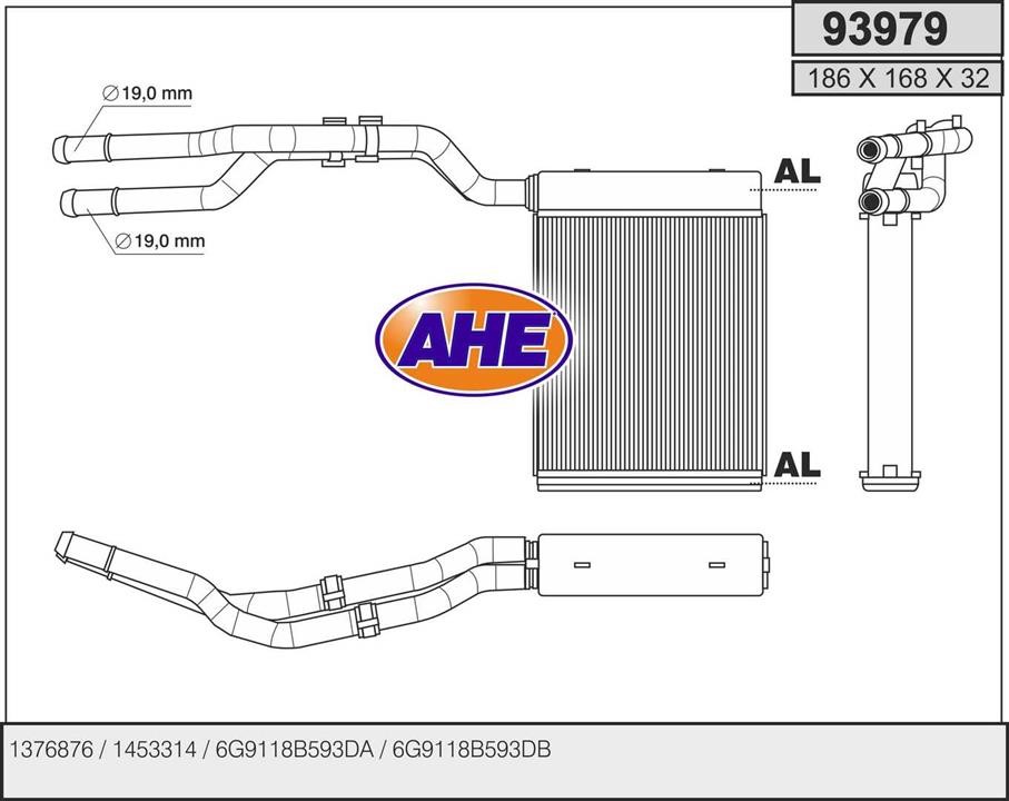 AHE 93979 Теплообмінник, система опалення салону 93979: Купити в Україні - Добра ціна на EXIST.UA!