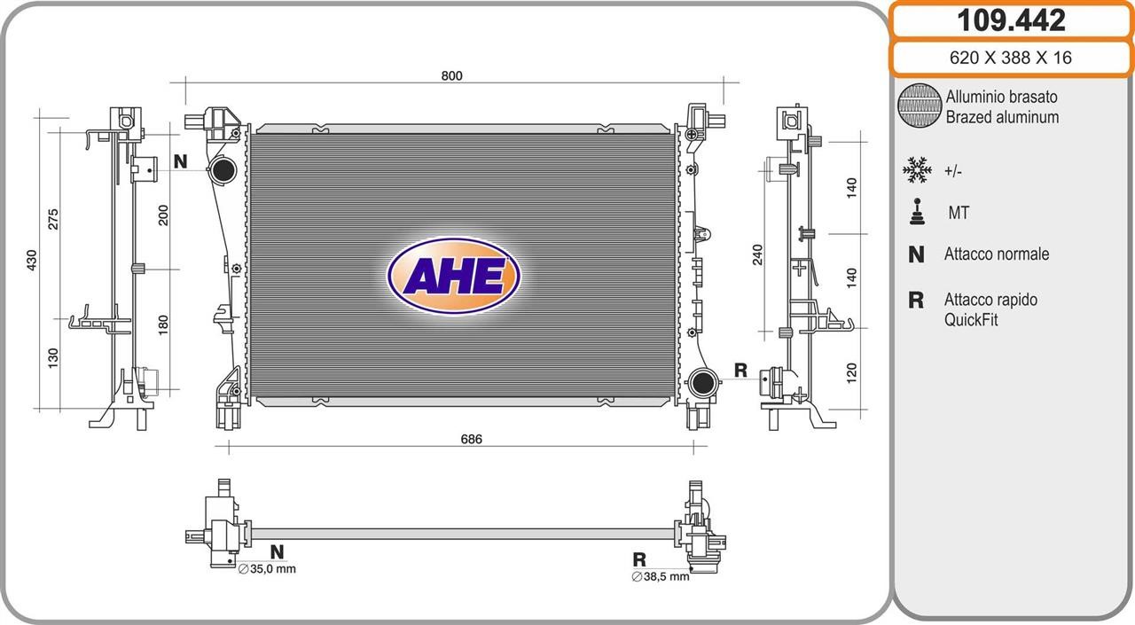 AHE 109.442 Радіатор, система охолодження двигуна 109442: Купити в Україні - Добра ціна на EXIST.UA!