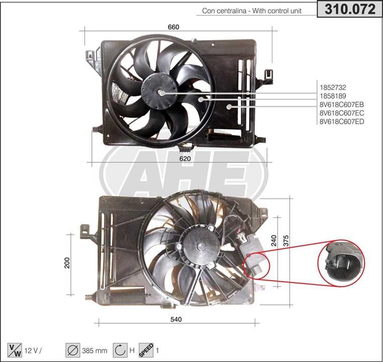 AHE 310.072 Вентилятор, система охолодження двигуна 310072: Купити в Україні - Добра ціна на EXIST.UA!