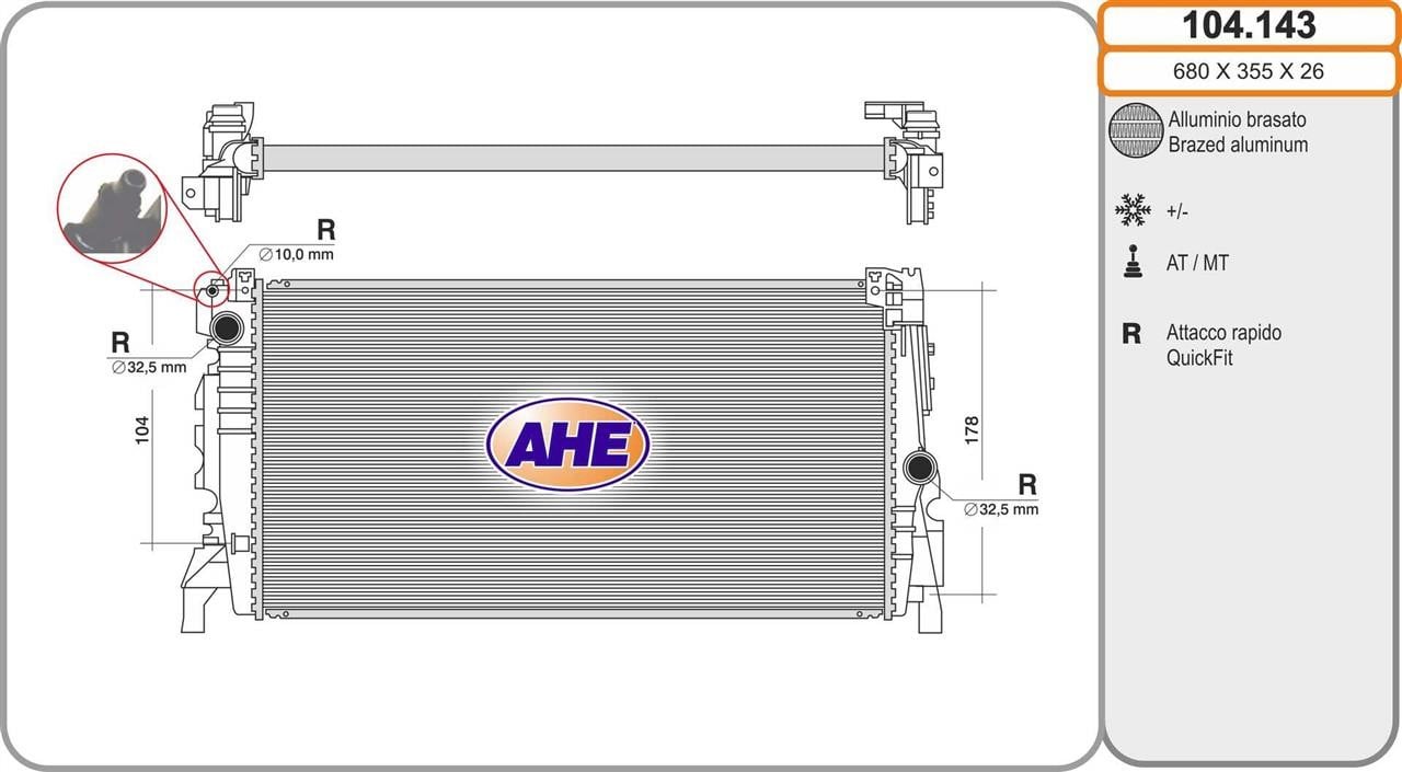 AHE 104.143 Радіатор, система охолодження двигуна 104143: Купити в Україні - Добра ціна на EXIST.UA!