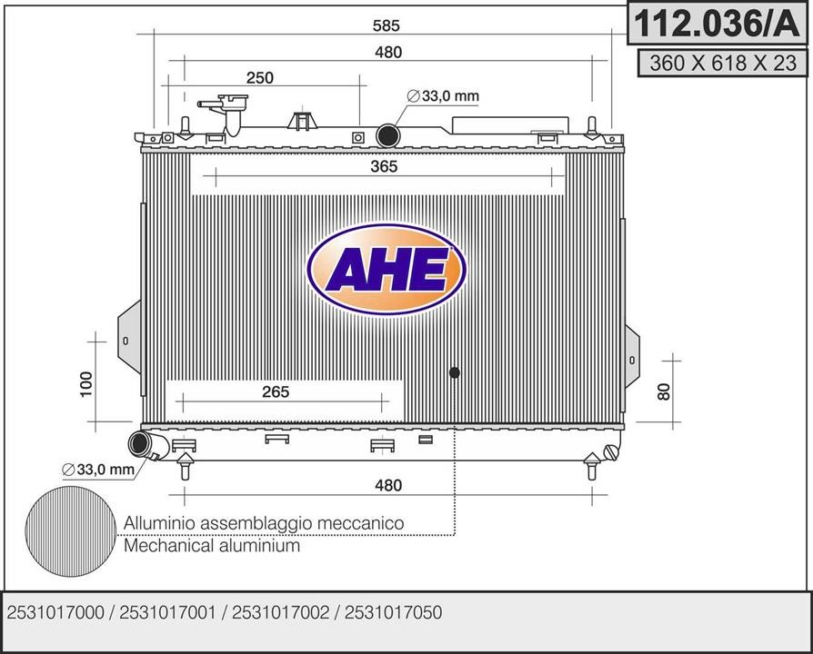 AHE 112.036/A Радіатор, система охолодження двигуна 112036A: Купити в Україні - Добра ціна на EXIST.UA!