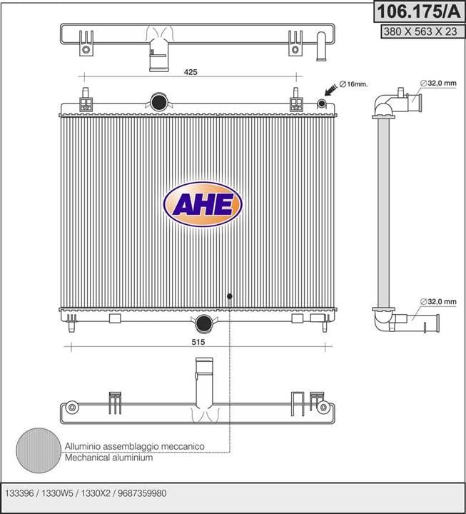 AHE 106.175/A Радіатор, система охолодження двигуна 106175A: Купити в Україні - Добра ціна на EXIST.UA!
