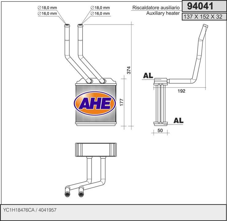 AHE 94041 Теплообмінник, система опалення салону 94041: Приваблива ціна - Купити в Україні на EXIST.UA!