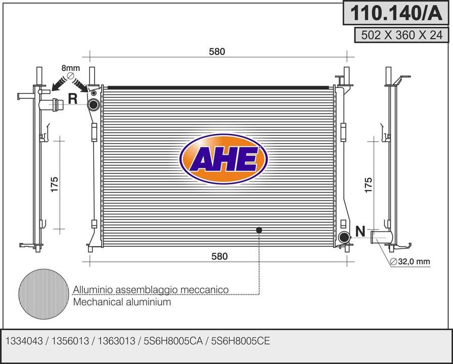 AHE 110.140/A Радіатор, система охолодження двигуна 110140A: Купити в Україні - Добра ціна на EXIST.UA!