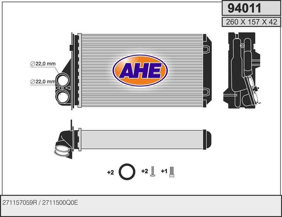AHE 94011 Теплообмінник, система опалення салону 94011: Купити в Україні - Добра ціна на EXIST.UA!