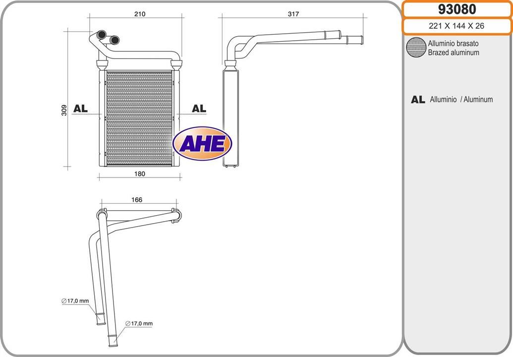 AHE 93080 Радіатор опалювача салону 93080: Купити в Україні - Добра ціна на EXIST.UA!
