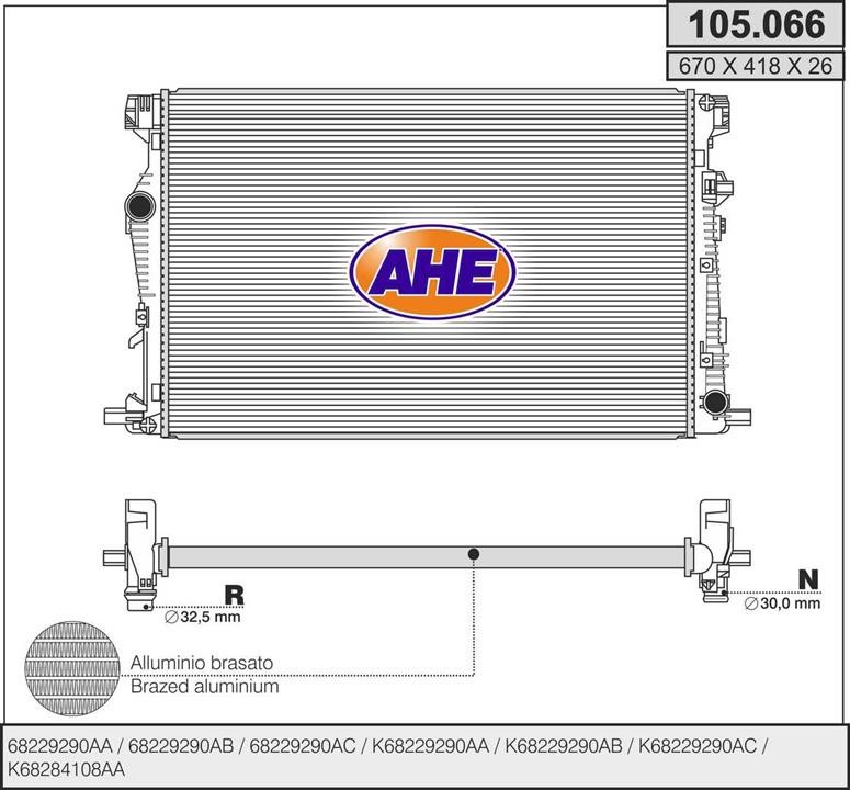 AHE 105.066 Радіатор, система охолодження двигуна 105066: Купити в Україні - Добра ціна на EXIST.UA!