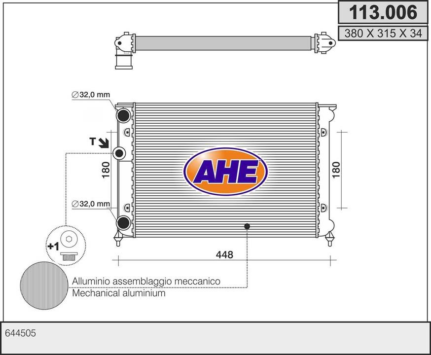 AHE 113.006 Радіатор, система охолодження двигуна 113006: Купити в Україні - Добра ціна на EXIST.UA!