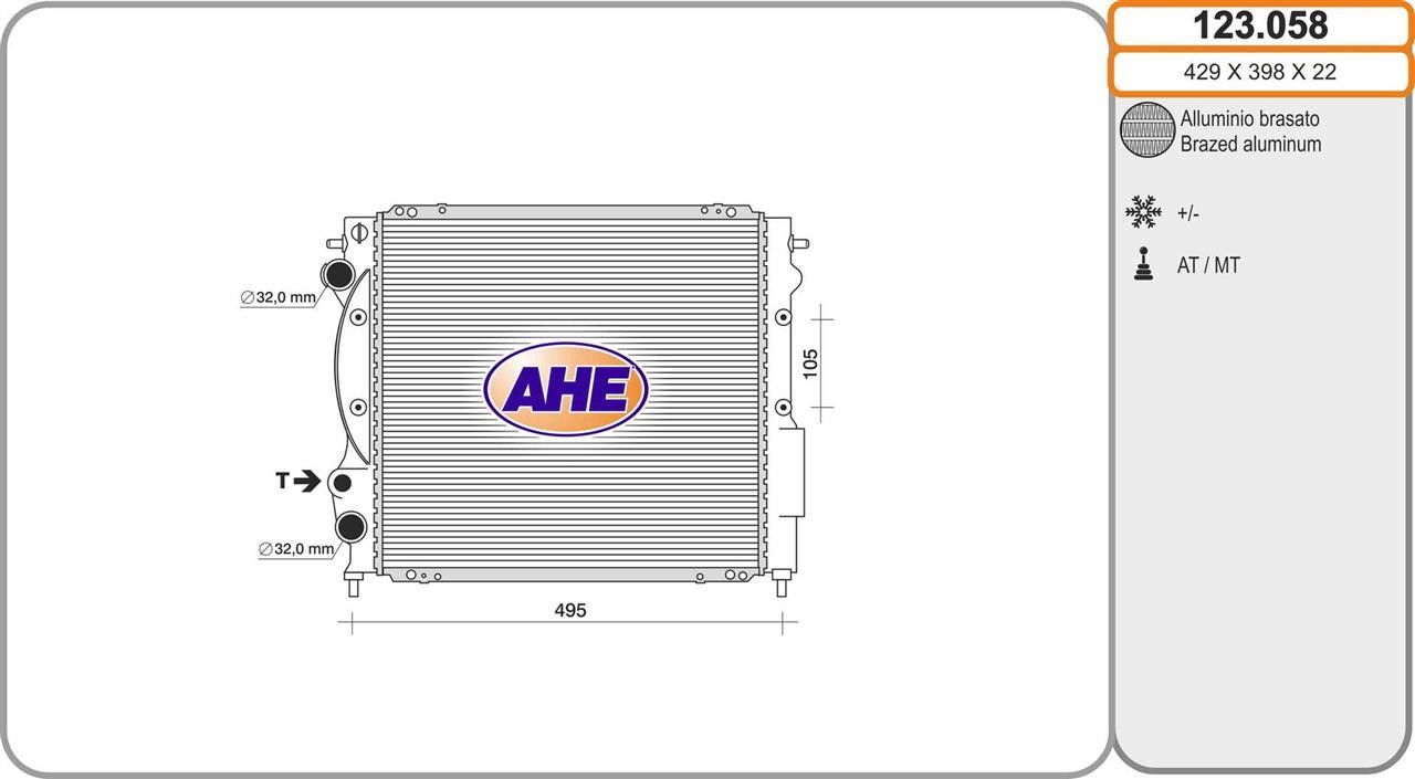 AHE 123.058 Радіатор охолодження двигуна 123058: Приваблива ціна - Купити в Україні на EXIST.UA!